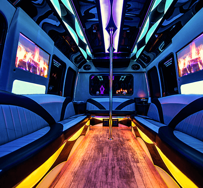 inside of a limousine bus